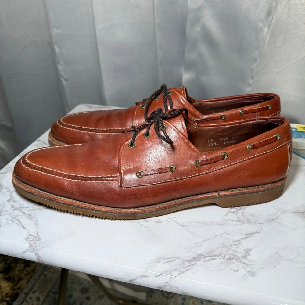 Allen Edmonds Clipper Boat Shoes Mens 14 AAA Brown Leather Moc Toe Vibram USA